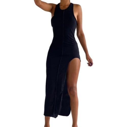 Women Fashion Sleeveless Round Neck Dress Ladies Female Solid Color Stylish Dress for Party Wear Summer 2021 Evening Party