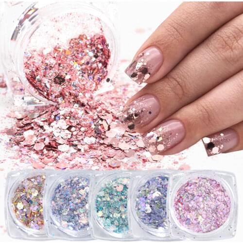 1 Boxes 3D Mermaid Sequins Nail Glitter Flakes Mixed Mirror Hexagon Spangles Slices Paillette Nail Art Decorations LADJ01-12-3