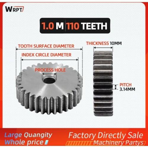 1M 110 Teeth Spur Gear pinion positive gear 45# steel gear rack transmission, spur gear thickness 10MM craft hole