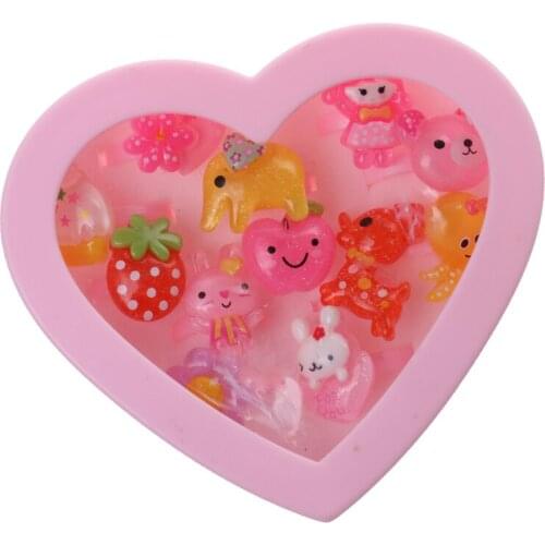 12 Cute Plastic Rings Provided in a Gorgeous Pink Heart Shaped Box Party Favors