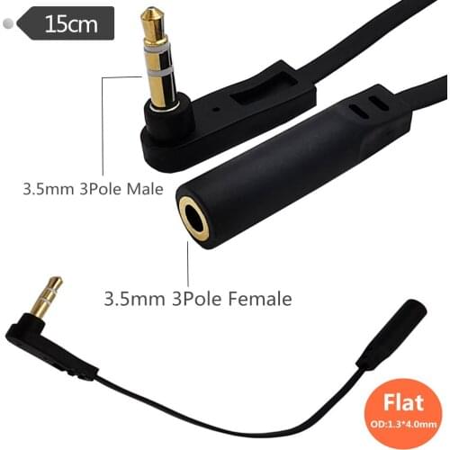 15CM 3.5mm right angle mini plug stereo flat audio Headphone Extension cable