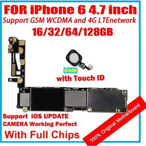16GB 64GB 128GB 100% Motherboard For iPhone 6 Mainboard With Chips Logic Board With Gold Touch ID Replace