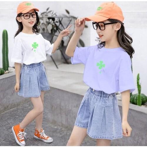 2021 New Summer Casual Children Sets T-shirt+Bull-puncher knickers Pants Girls Clothing Sets Kids Summer Suit For 3-7 Years