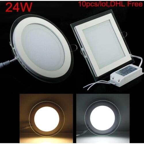 24W Recessed Ceiling Lamp Glass LED Panel Downlight Light Round/Square LED Lamp Warm/Natural/Cold White AC85-265V DHL Free