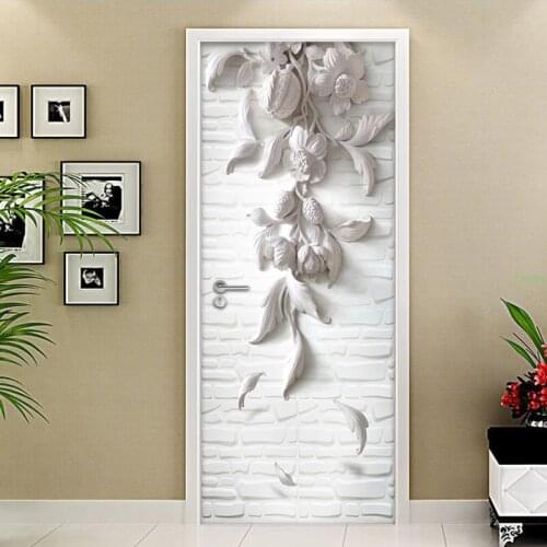 3D White Flower Rattan DIY Door Sticker Mural Wallpaper Murals Living Room Bedroom Home Decor Art Vinyl Removable Sticker Mural
