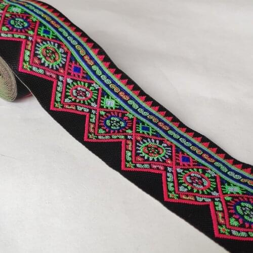 5yards cross stitch embroidery jacquard webbing lace trim 5cm dress collar ribbon tape ethnic tribal nepal thai india boho DIY