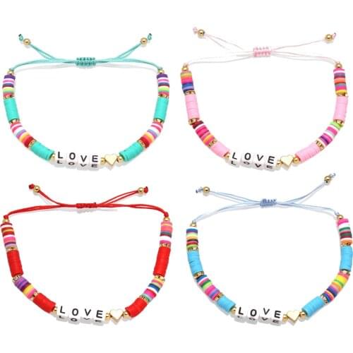Boho Multicolored 6mm Polymer Clay Heishi Beads String Adjustable Bracelet Women Love Charm Red Blue Pink Summer Surfer Jewelry