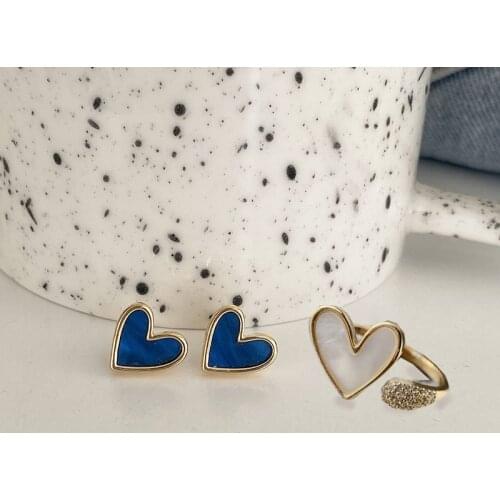 Brillian Korean Cute Fashion Love Shell Rings Earrings Jewelry Sets for Women Wedding Party Friend Birthday Jewelry Gift