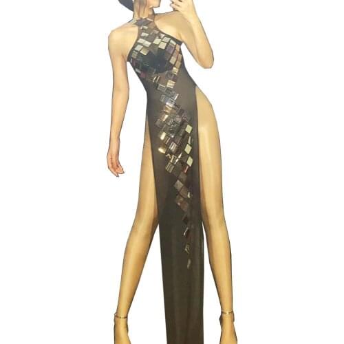 Black Gauze Perspective Sexy Cheongsam Dress Party Evening Costume Theatrical Costume For Women Ladies Dance Costume Dance Wear