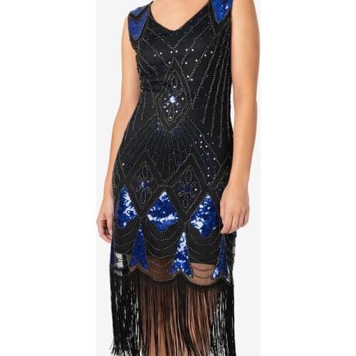 1920s Art Deco Long Fringed Sequin Beads Dress Flapper Gatsby Costume Vintage Dress for Women