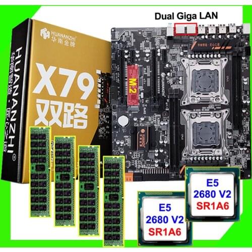 HUANANZHI X79-4D M.2 Slot Motherboard with Dual CPU Intel Xeon E5 2680 V2 RAM 64G(4*16G) Computer Hardware DIY on Sale