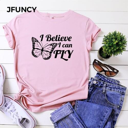 JFUNCY Oversize 5XL Womens Tops 100% Cotton Women Loose Tee Shirt Letter Print Woman Shirts Summer T-shirt Short Sleeve Tshirt