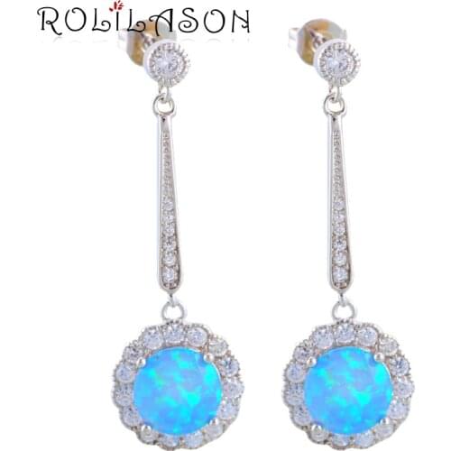 Joyas for women Round Blue Fire Opal Silver Stamped Australia Zirconia Dangle Earrings for women Fashion Jewelry OE367