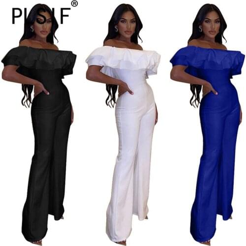 Beach Night Party Clubwear Rompers Bodycon Elastic One Piece Overalls Ruffles Sexy OL Elegant Jumpsuit