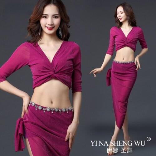 Belly Dance Adult Elegant Top Practice Clothing Suit Oriental Dance Suit New Sexy High Waist Top Long Skirt Performance Costume