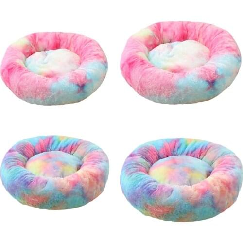 Round Pet Winter Plush Bed Cat Dog Super Soft Long Plush Mat Warm Nest Kennel Sleeping Bag Small Medium Dogs Basket Cushion