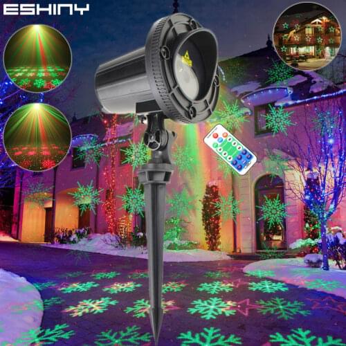 ESHINY Remote Outdoor R&G Laser 12 Snowflake Patterns Projector Holiday House Bar Xmas Tree Wall Garden Landscape Light T216N8