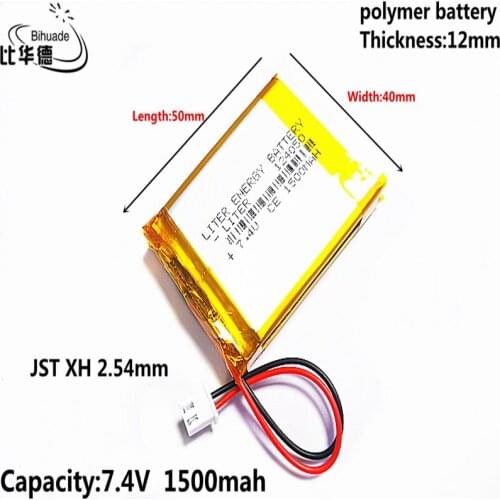 JST XH 2.54mm 7.4V 1500MAH 124050 Lithium Polymer LiPo Rechargeable Battery For Mp3 headphone PAD DVD bluetooth camera
