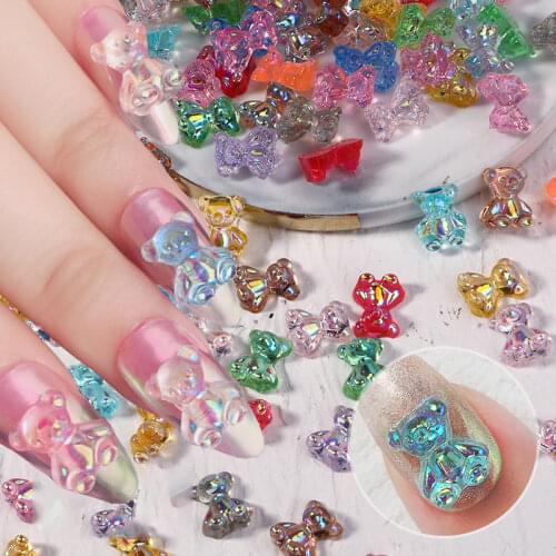 Candy Color Cute Bear Design Nail Rhinestone Mix Mini Stone 3D Charm Crystal Material Jewelry Nail Accessories Nail Decorations