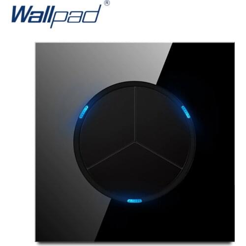 Wallpad L6 Black Tempered Glass Panel 3 Gang 2 Way Wall Light Switch Random Click Push Return Button With LED Indicator