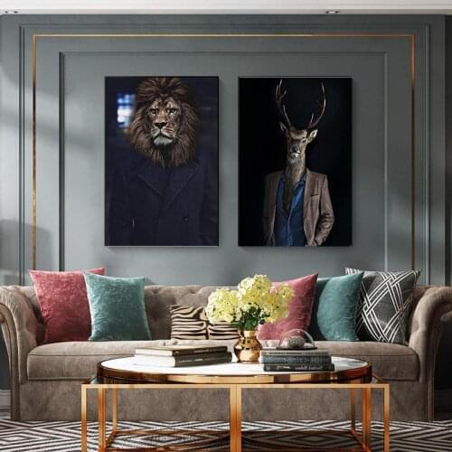 Nordic Rabbit Cat Animal Vintage Big Canvas Painting Art Zebra Lion Posters And Prints Wall Picture For Living Room