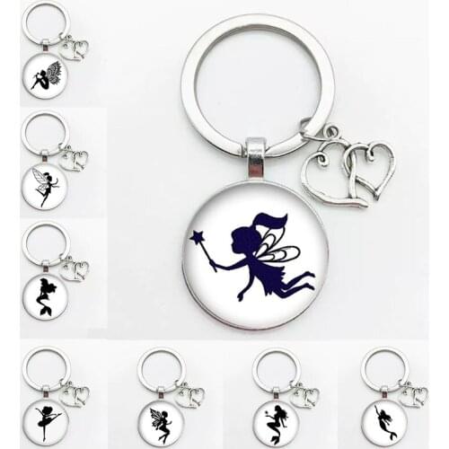 New Angel Girl Keychain Mermaid Glass Picture Pendant Keychain DIY Car Bag Chain Ring Ring Holder Key Ring Souvenir Jewelry Gift