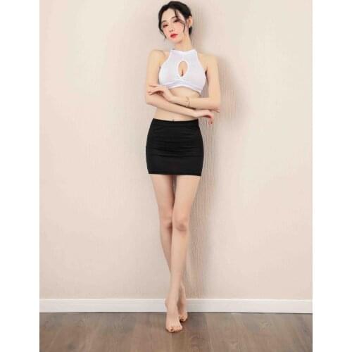 NEW Women Sexy Cosplay Costume Erotic Office Uniform Suit Hot Hole Role Play Outfit Black White Top And Skirt Entice Set