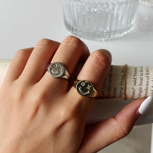 20 styles Couple Ring for Women Gold Silver Happy Smiling Face Fashion Adjustable Rings Jewerly bague femme