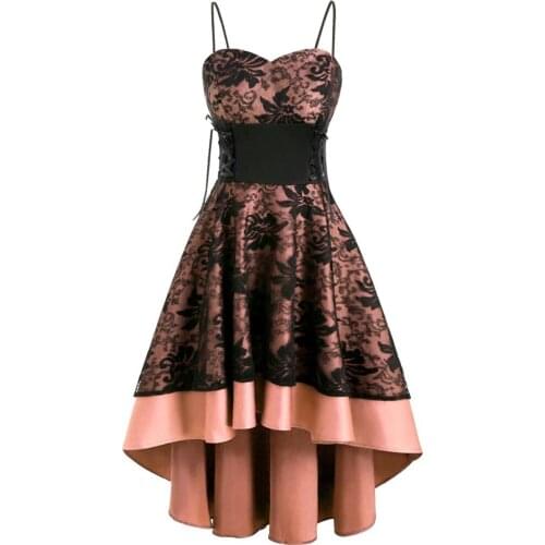 4# Sexy Party Dress Womne Vintage High Grade Cami Bandage Lace Up High Low Dress Gothic Summer Dress 2021 Vestido De Mujer