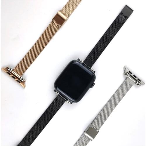 For apple watch strap 40mm 44mm series 6 5 4 women band Milanese loop for iwatch SE 38mm 42mm bands slim Stainless Steel correa