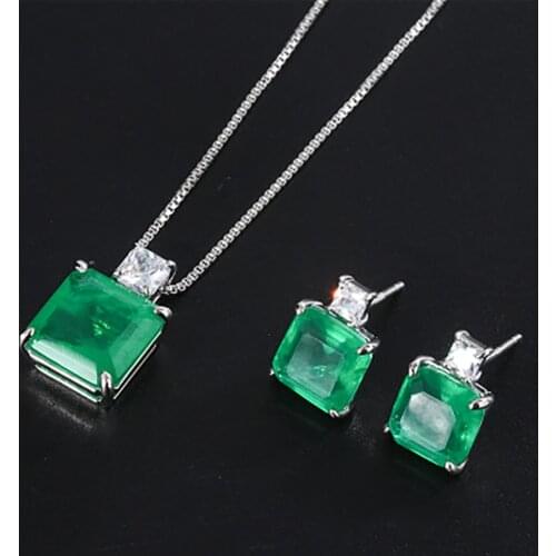 KNRIQUEN Luxury 925 Sterling Silver Simulation Emerald Gemstone Pendant/Necklace/Earrings Wedding Cocktail Jewelry Sets Gift