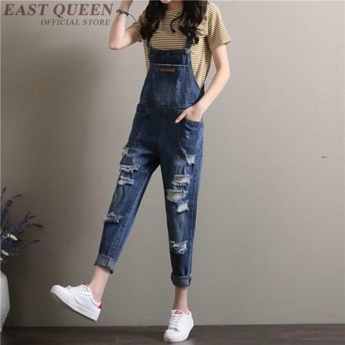 Hole jeans ripped pants women in spring loose solid jumpsuits & rompers women ankle-length combine bottom pants AA3419 F