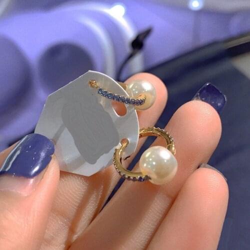 UMGODLY Fashion Earrings Silver Color Blue Mini Hoop Earrings with Pearls cubic Zirconia Stones Women Luxury Jewelry Gift