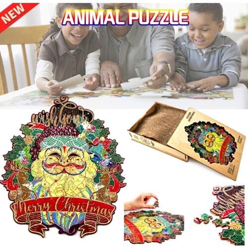 Mysterious Santa Claus Wooden Puzzle Animal Cartoon Cute Shaped Jigsaw Wood DIY Crafts Puzzles Interactive Children Toys Gifts