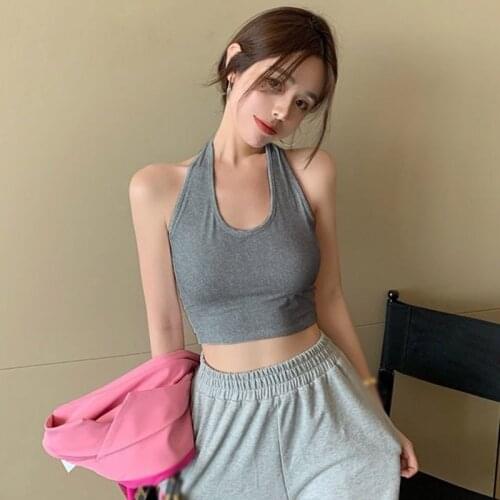 Women Thin Summer Hanging Neck Short Halter Tank Tops Sling Sports Outer Wear Vest