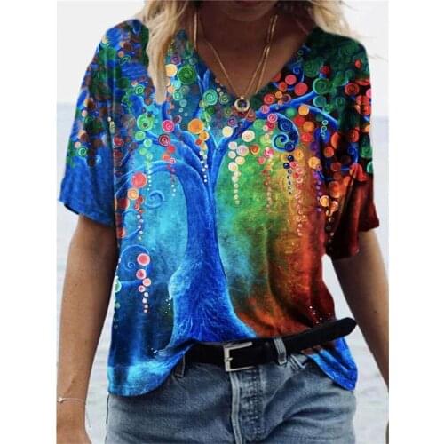 2021 Ladies Fashion Tops Women Plus Size Floral 3D Print T Shirt Loose V-Neck Short Sleeve Casual Tee Top Summer New Streetwear