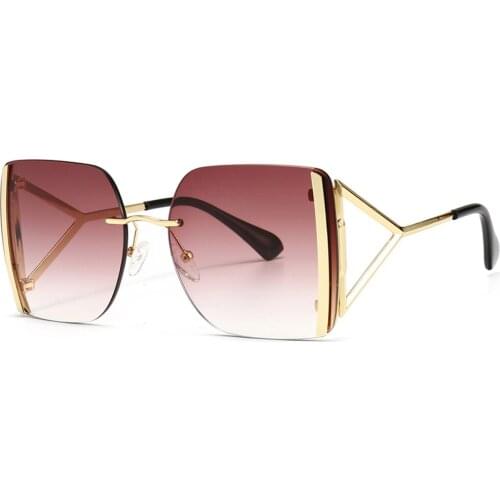Veshion Big Square Sunglasses for Women Frameless Retro Sun Glasses Rimless Metal Gold Uv400 Gradient Lens Birthday Gifts