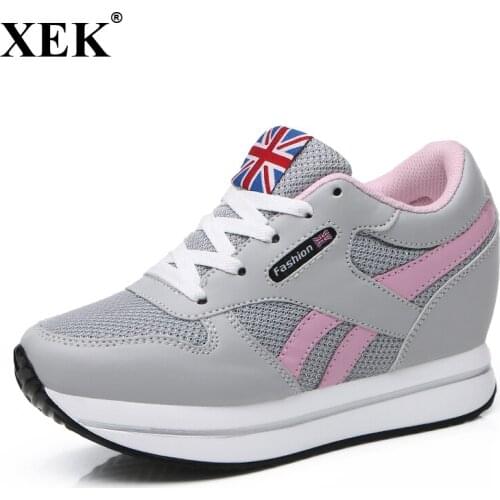 Women Flat Platform Shoes 2017 New Brand Women Air Mesh Walking Casual Shoes Hidden Heel Shoes Breathable Spring Trainers XC65