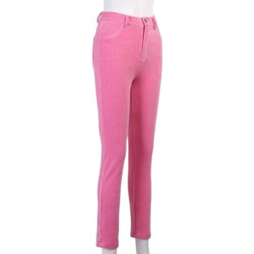 Baldauren 2021 Autumn Winter Women Corduroy Pencil Pants High Waist Pocket Solid Striped Thick Streetwear Trousers Fashion