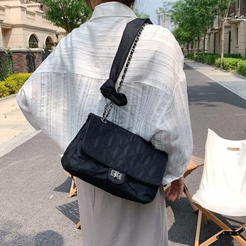 Women Vintage Nylon Shoulder Bags 2021 Luxury Brand Chain Designer Lingge Handbags Lady Black Crossbody Bag High Capacity Totes