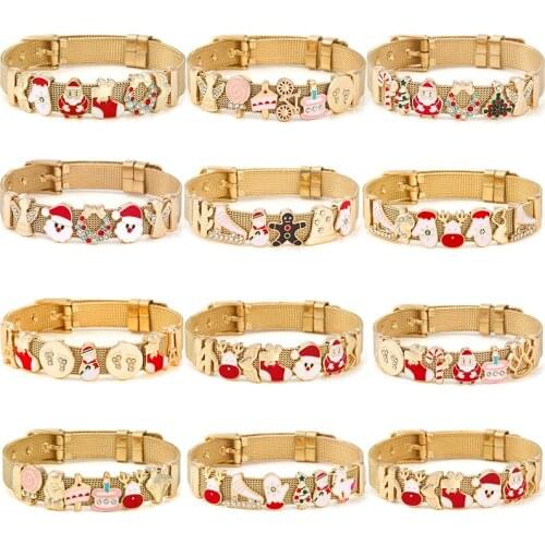 10mm Gold Color Winter Series Santa Claus Bells Beads Mesh Bracelet Stainless Steel Charm Bracelets For Women Christmas Jewelry