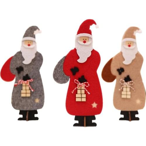 1 PC Christmas Wooden Felt Ornaments Santa Claus Table Top Tree Decoration Home Office Shop Xmas Decors Festival Supplies