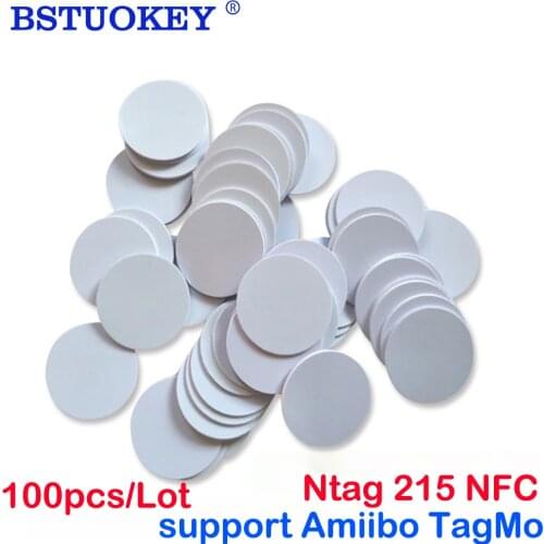 100Pc/lot NFC Ntag215 Coin TAG Key Sticker Phone Available No Adhesive Label 13.56MHz RFID Tag 25mm NTAG 215 Universal Label