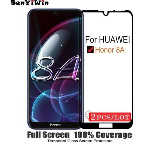 2PCS 100% Original Full Cover Tempered Glass for Huawei Honor 8A Screen Protector 2.5D 9H on Protective Glass For JAT-AL00 Film