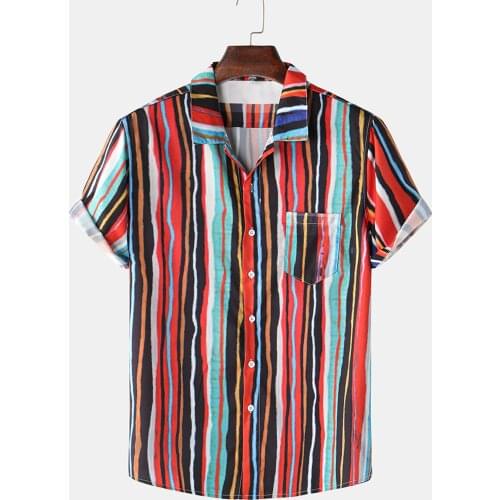 55# Man Summer Hawaiian Beach Streak Shirts Streetwear Men Fashion Striped Shirts Short Sleeve Lapel Comfy Blouse Plus Size