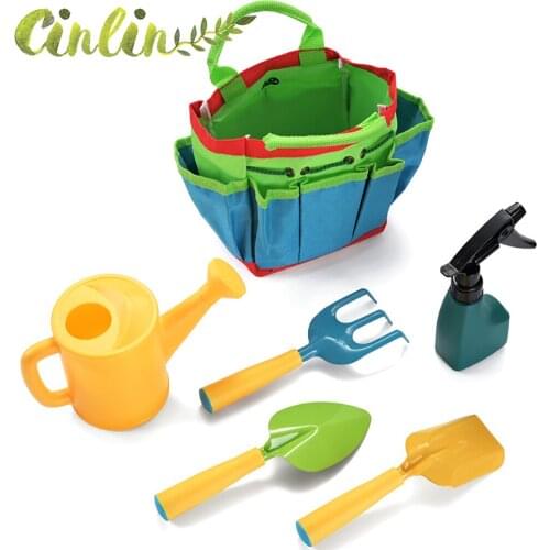 6Pcs Children Kids Garden & Sandy beach Tools Watering Can Gardening Shovel Rake Spade Toys Learning Puzzle Toys Gifts For Boy
