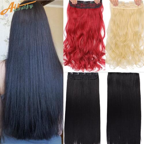Allaosify 5 Clip In Hair Extension Synthetic Wig Black Brown Fake Hairpieces Clip In hair accessories for women