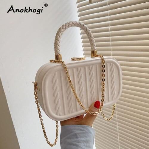 ANOKHOGI New Style Embossing Pure Color Women Fashion Chain Shoulder Bag Metal Handle Handbag Ml159