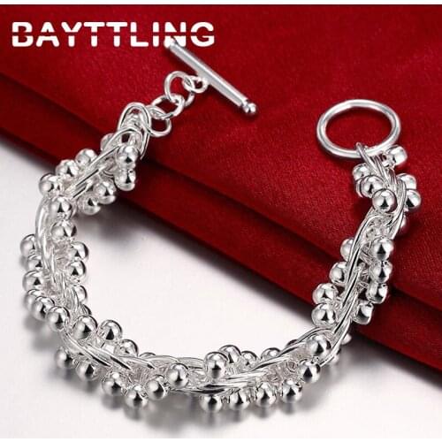 BAYTTLING 8 Inch 925 Sterling Silver Fine Glossy Grape Bead Bracelet For Woman Fashion Wedding Jewelry Birthday Gift