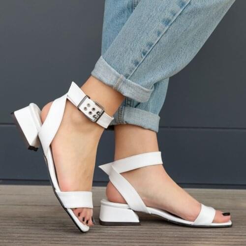 Mio Gusto Brand CAROL, White / Black / Skin / Orange Colors, 3Cm Low Heel, fine Quality Women 's Sandals Shoes
